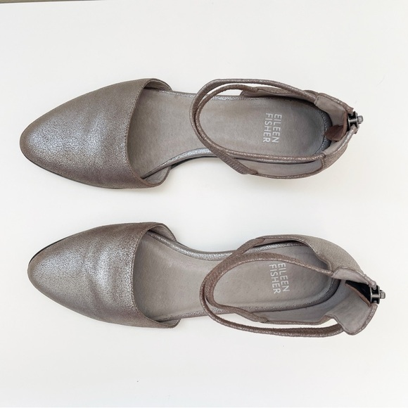 Eileen Fisher Lyton Suede Ankle Strap Flat size 7 Womens metallic wedding office - Picture 6 of 13